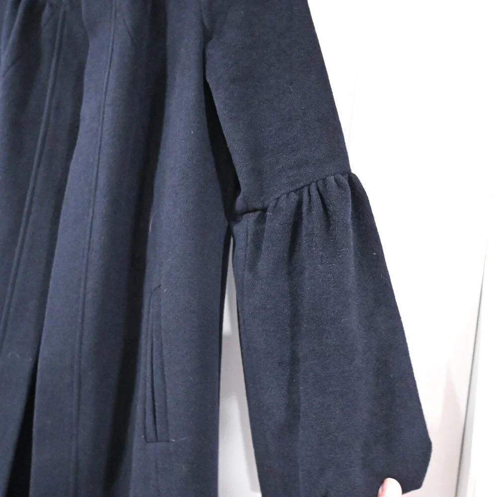 Diane von Furstenberg Size 6 Navy Wool Puff Sleve Midi Pea Coat - Picture 4 of 9